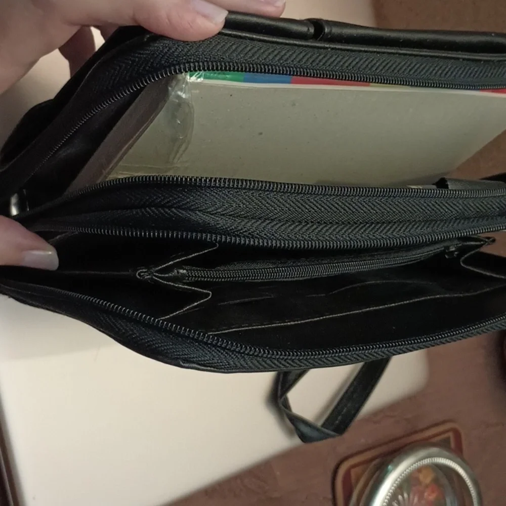 Faux leather black 2 zipper 2 pocket unisex organizer